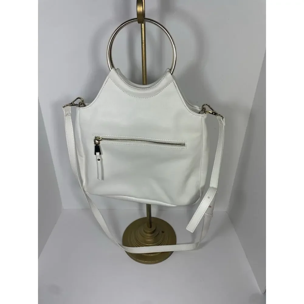 INC International Concepts White Top Handle Bag Gold Hardware Zipper Pockets